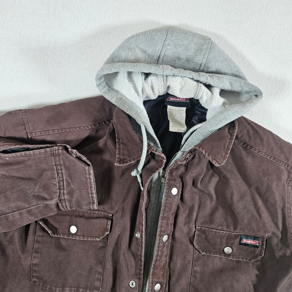 Dickies Hooded Canvas Jacket Mens XL Brown Quilted Lined Workwear RN20697